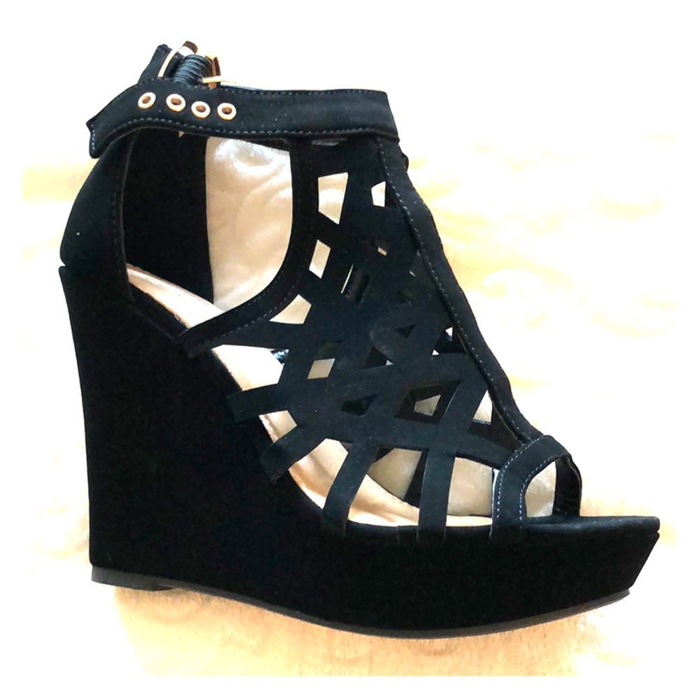 Black suede wedges